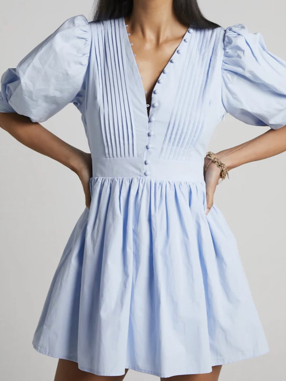 Light Blue Puff Sleeve Mini Dress
