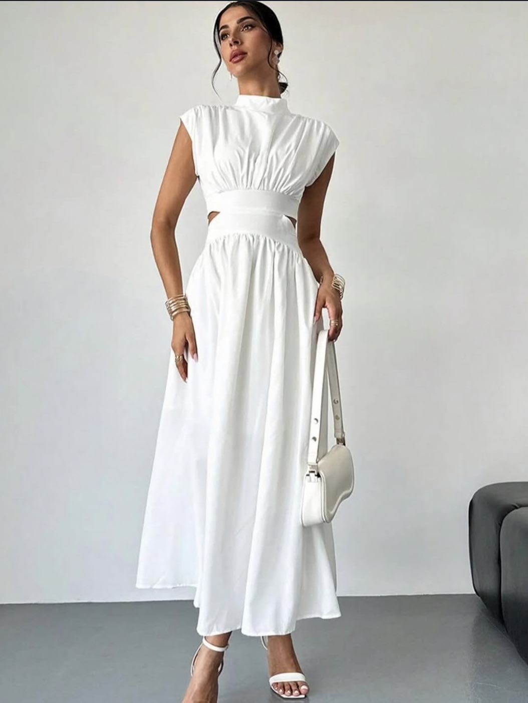 White Cutout Midi Dress