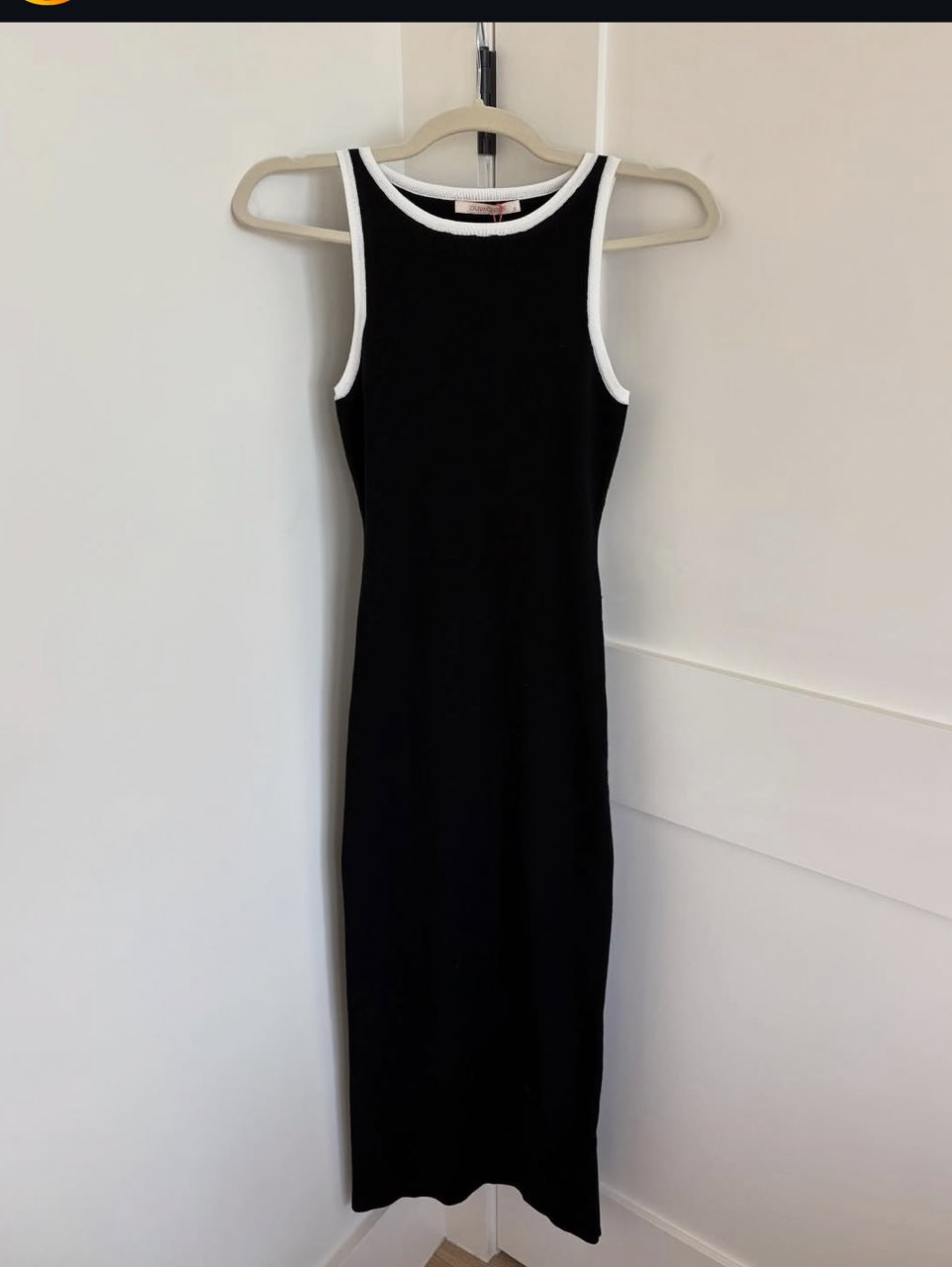 Black Ribbed Midi Dress with White Trim