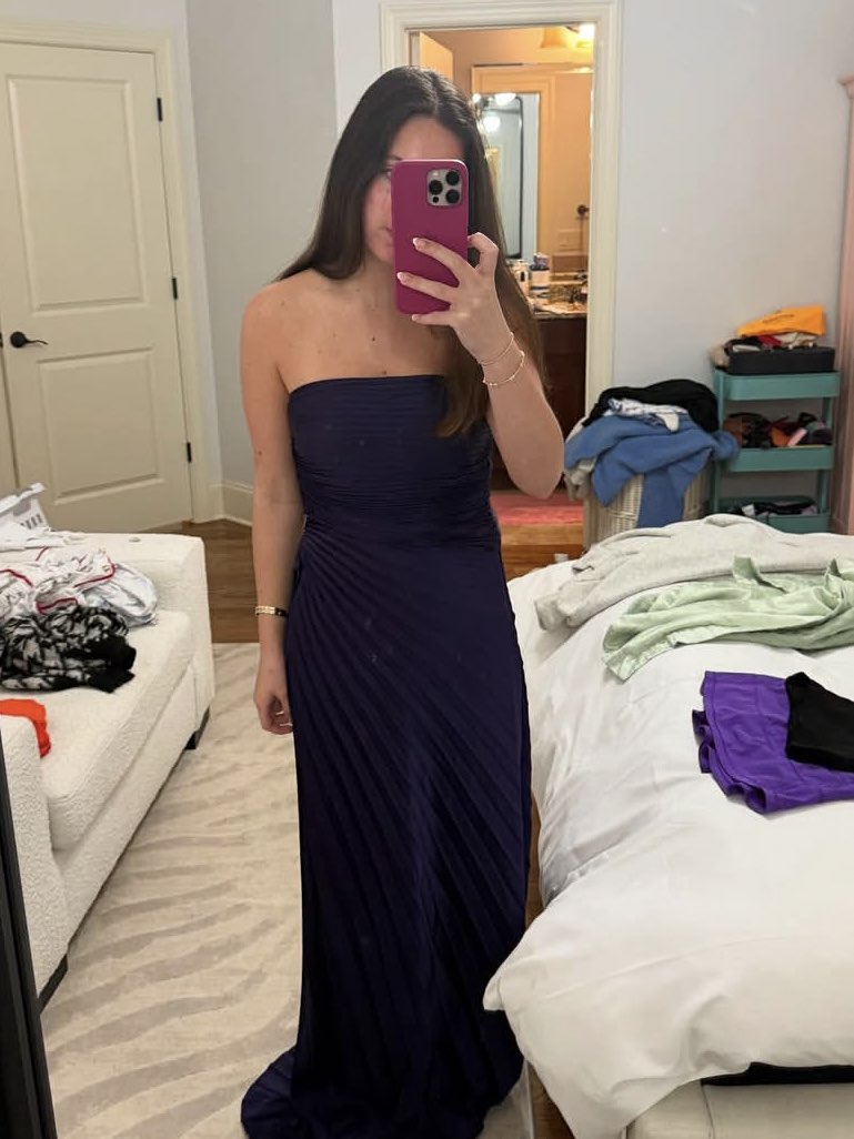 Navy Strapless Evening Gown
