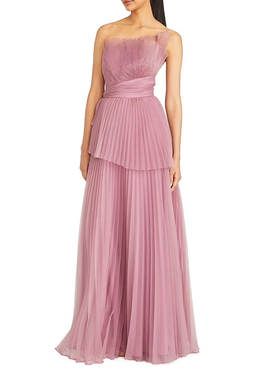 Delphine Pleated One-Shoulder Organza Gown
