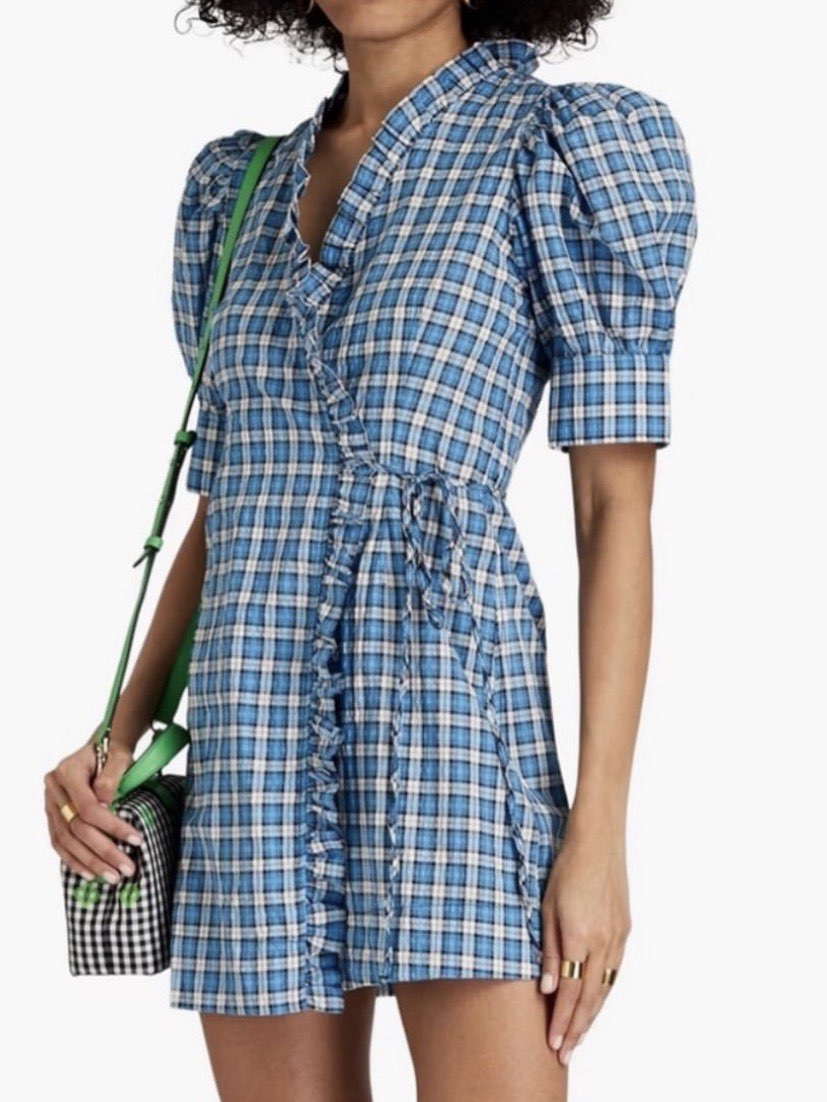 Ganni Checkered Wrap Dress