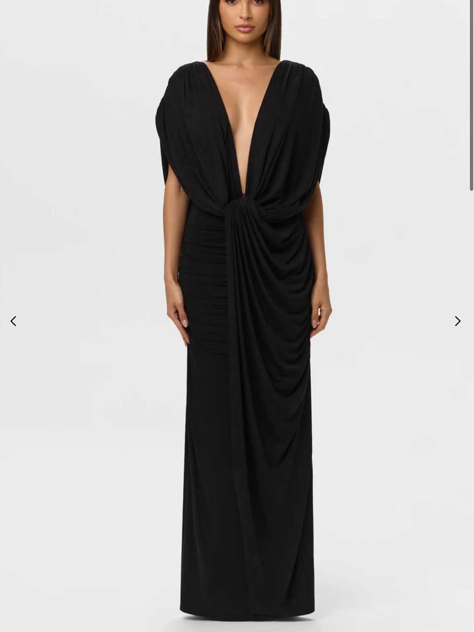Black Draped Plunge Neck Maxi Dress