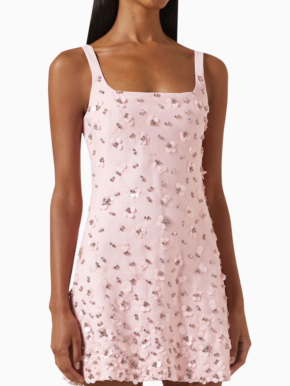 Pink Sequin Floral Mini Dress