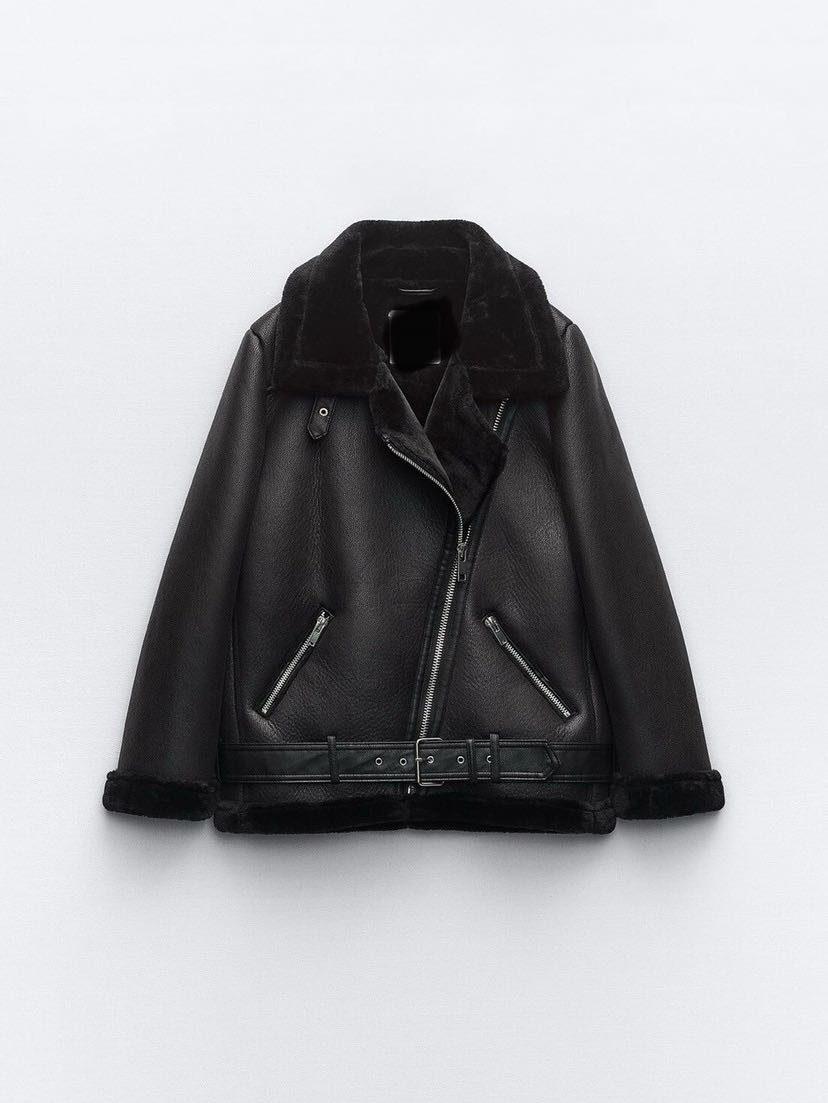 Leather fur trim jacket