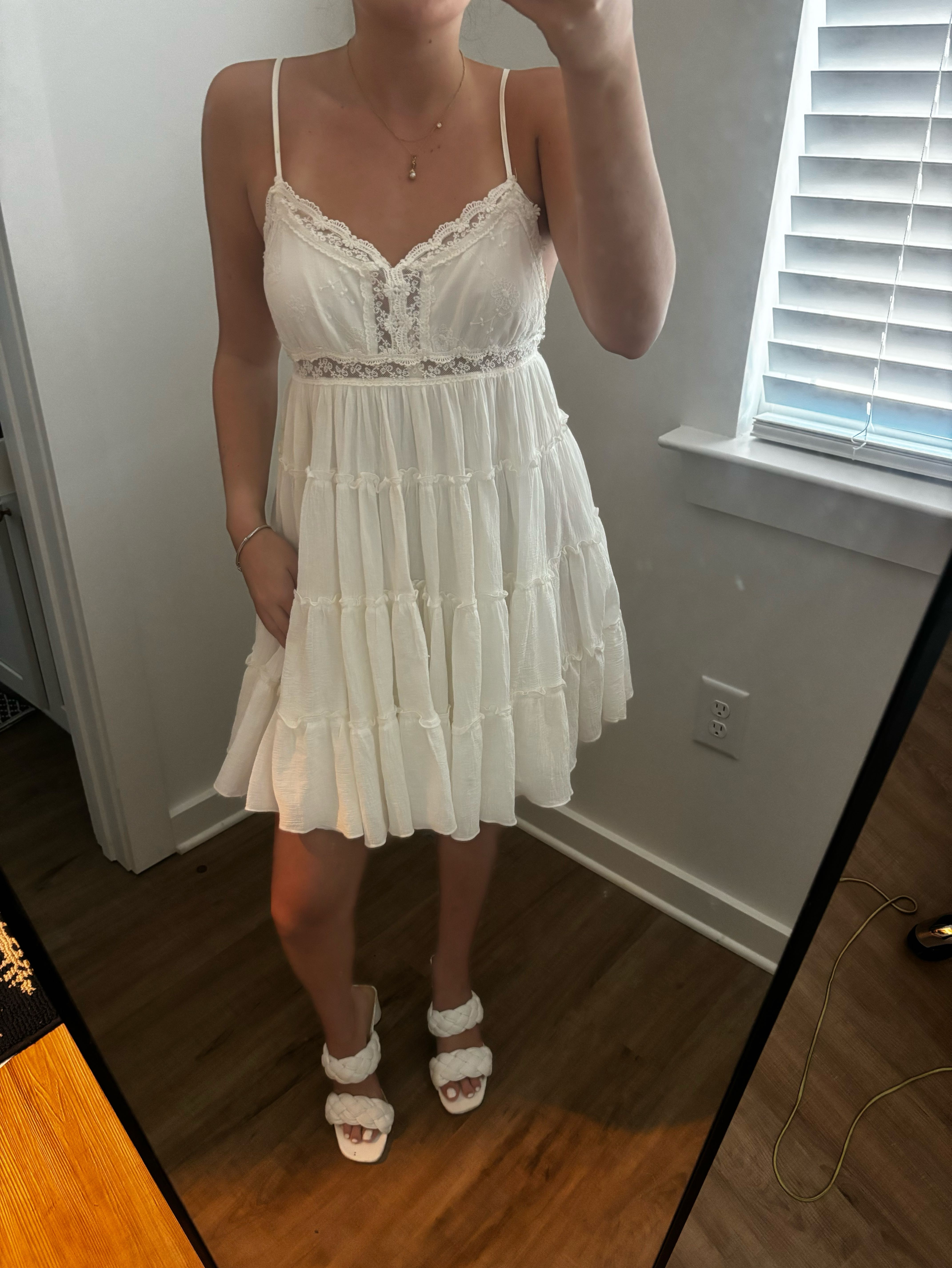 white ruffle mini dress