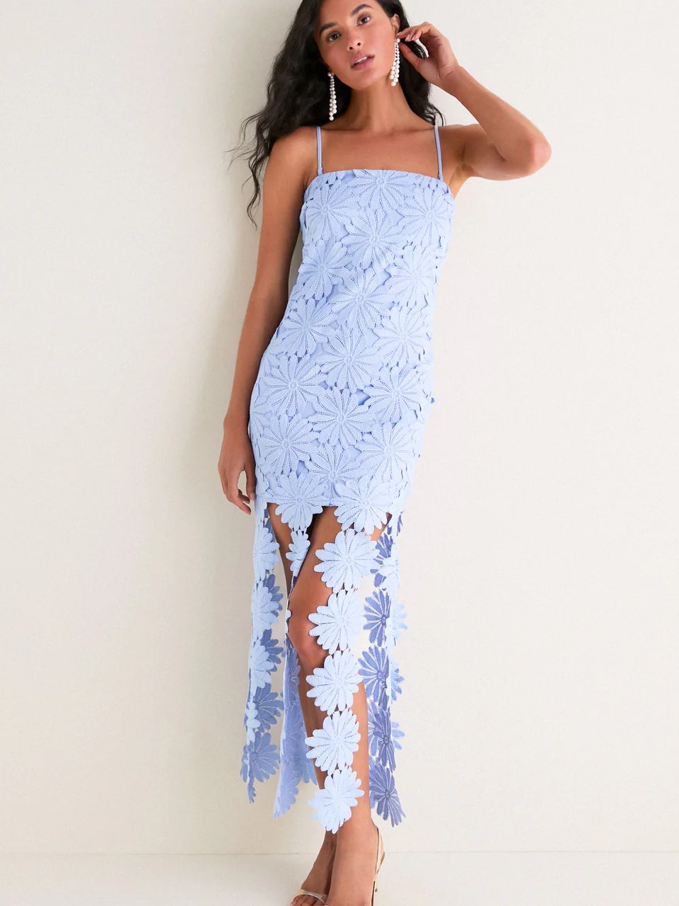 Powder Blue Floral Fringe Izzy Maxi Dress