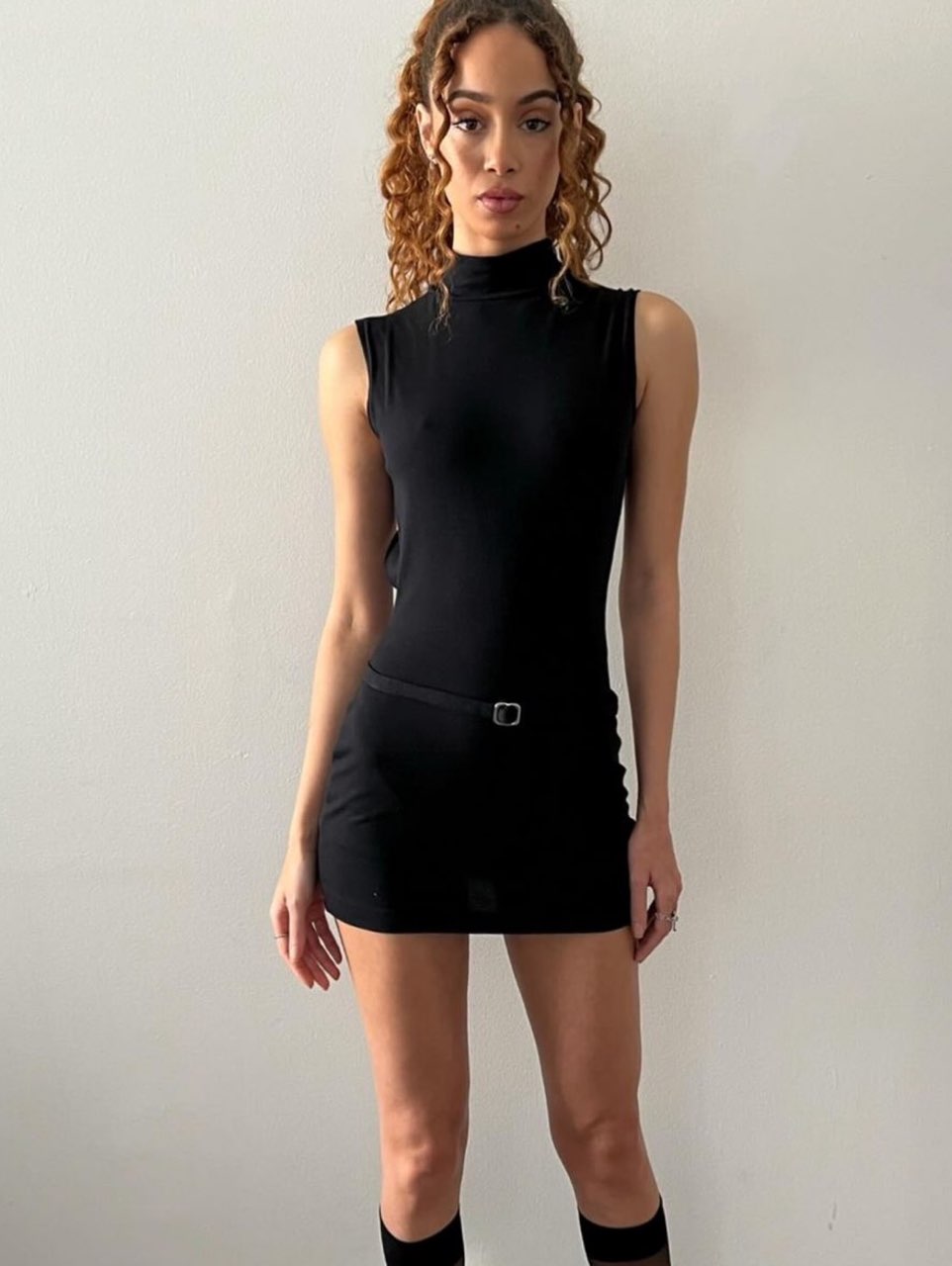 Black Mock Neck Sleeveless Mini Dress