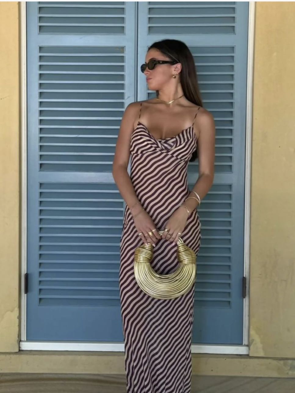 Striped Cowl Neck Maxi Dress