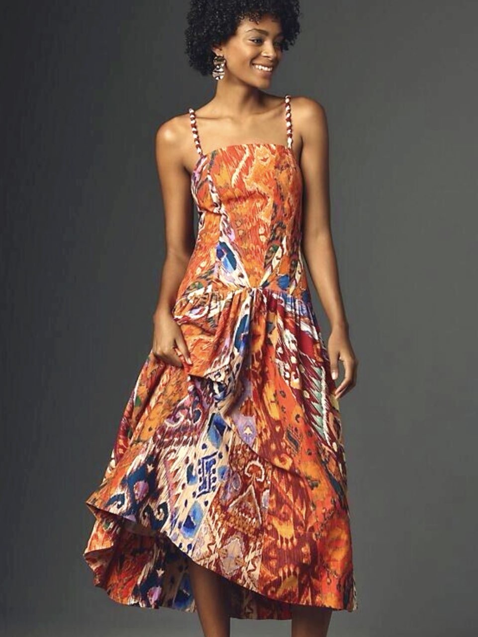 Farm Rio Beaded-Strap Abstract Print Midi Dress