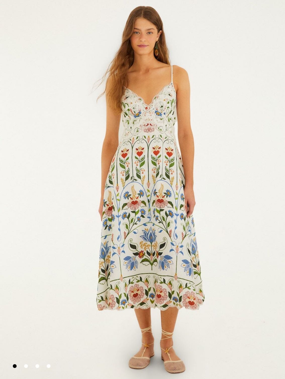 Farm Rio Floral Embroidered Midi Dress
