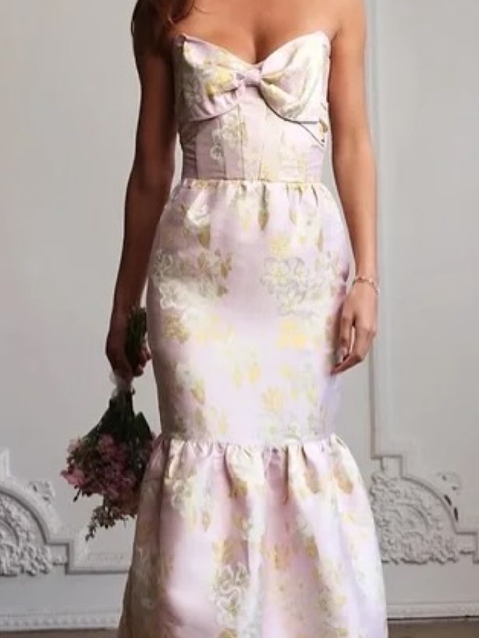 Pink Floral Strapless Bow Mermaid Dress