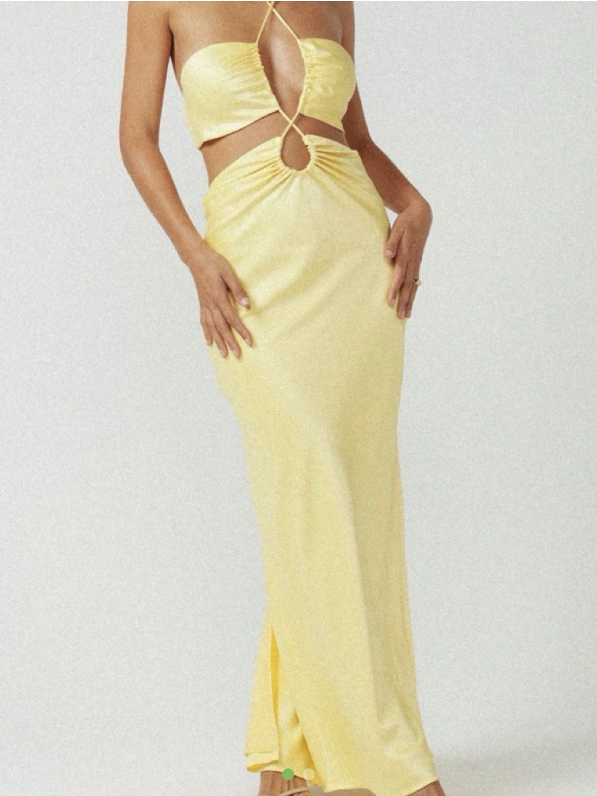 Yellow Satin Cutout Maxi Dress
