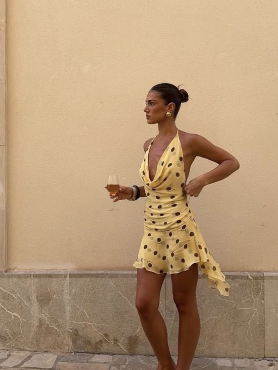 Yellow Polka Dot Halter Mini Dress