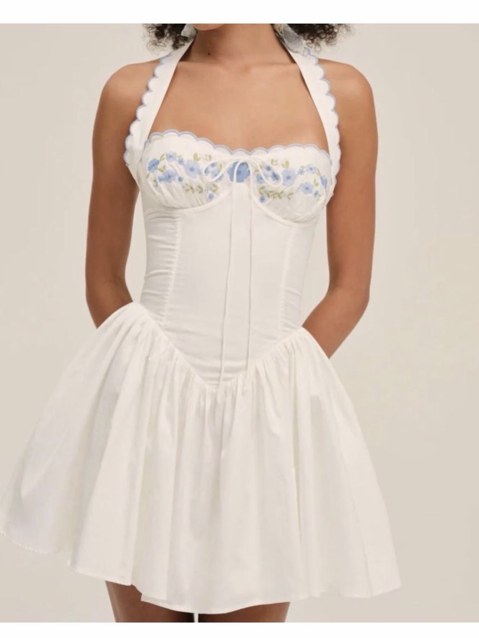For Love and Lemons white embroidered floral mini corset dress