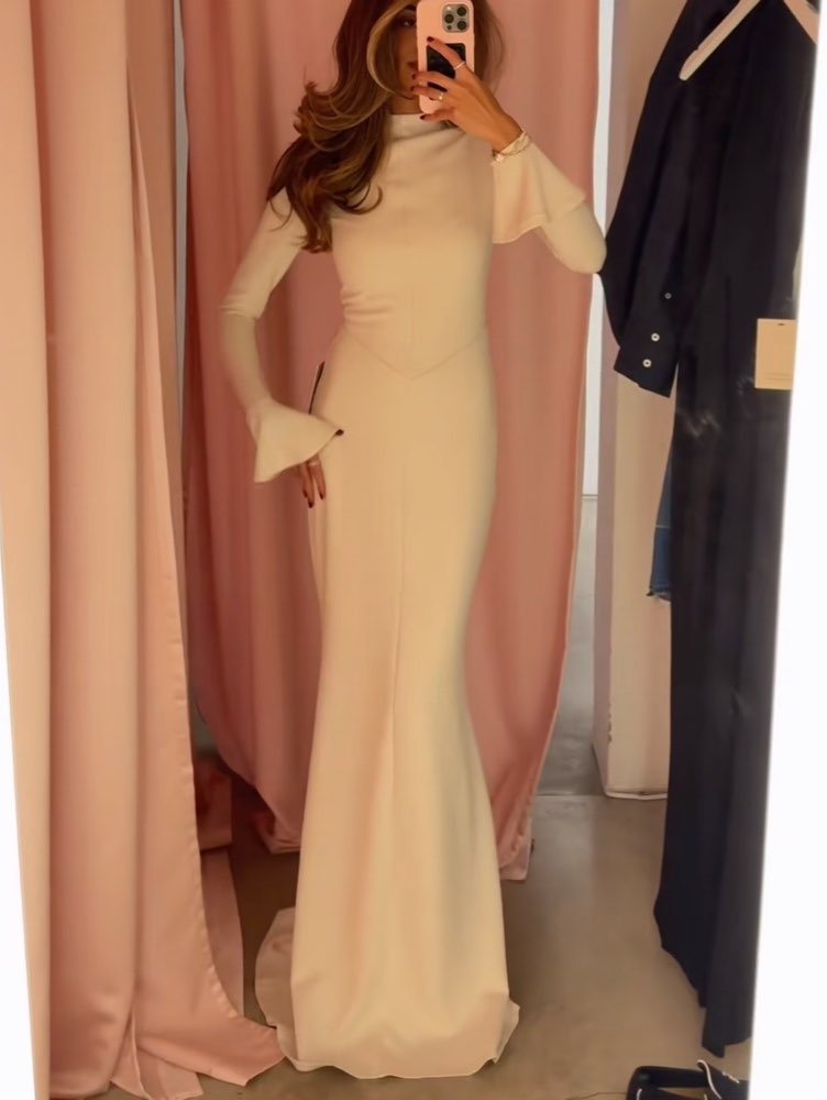 Cream Mock Neck Bell Sleeve Maxi Dress