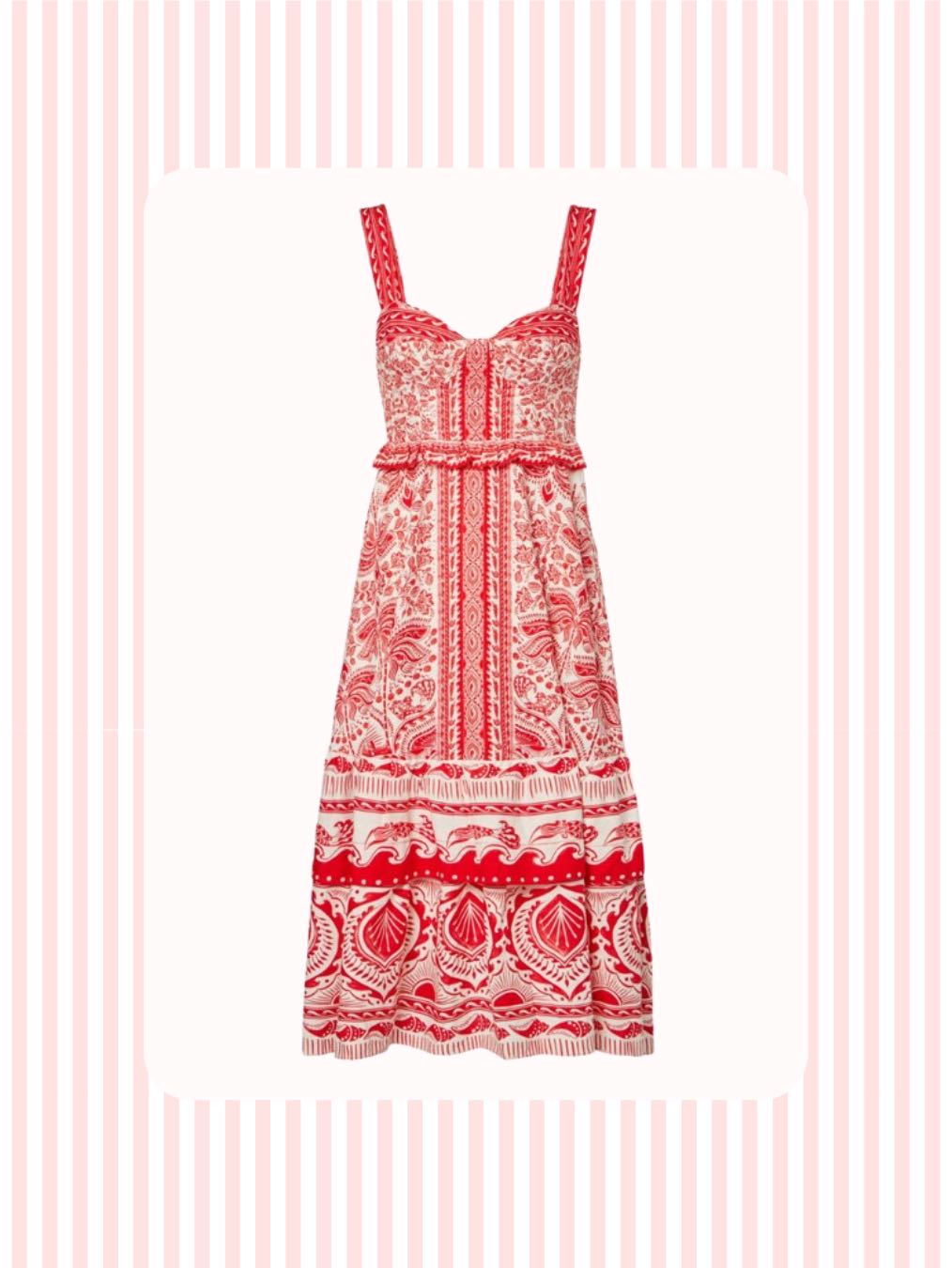 Red and White Printed Midi Dress