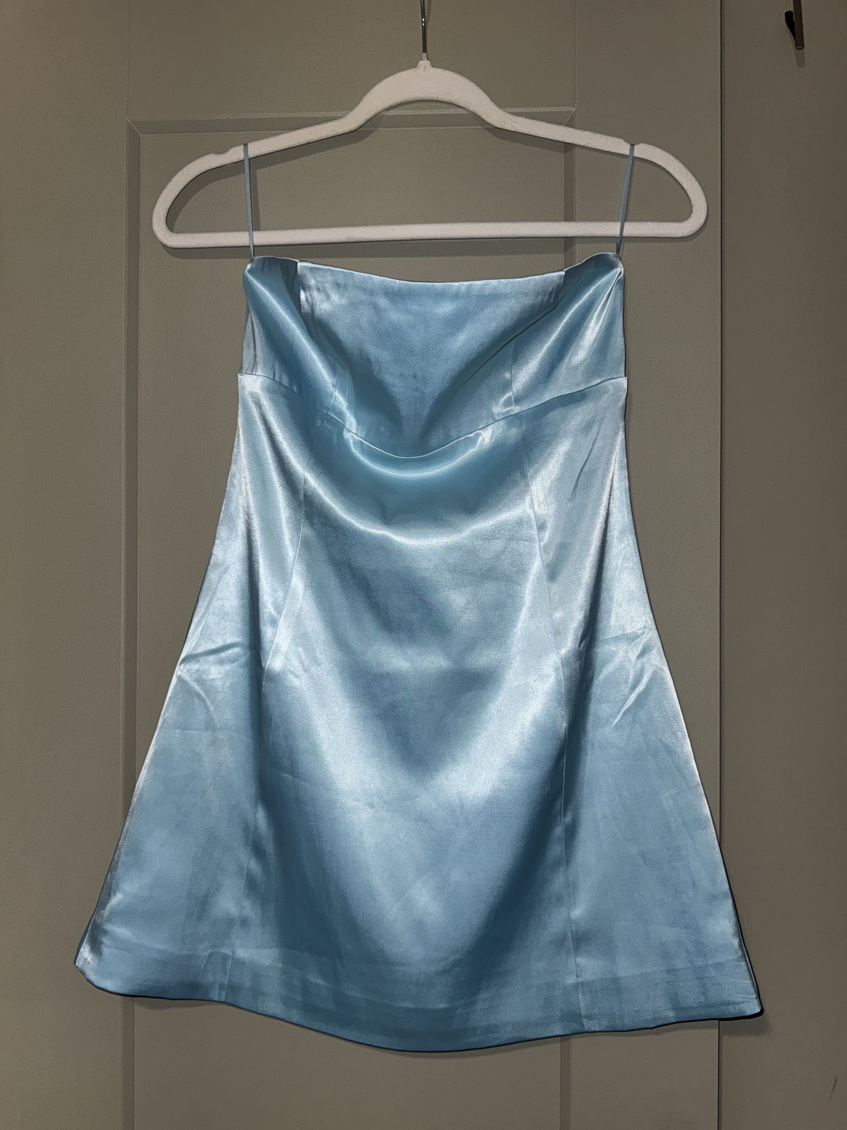Light Blue Strapless Satin Mini Dress