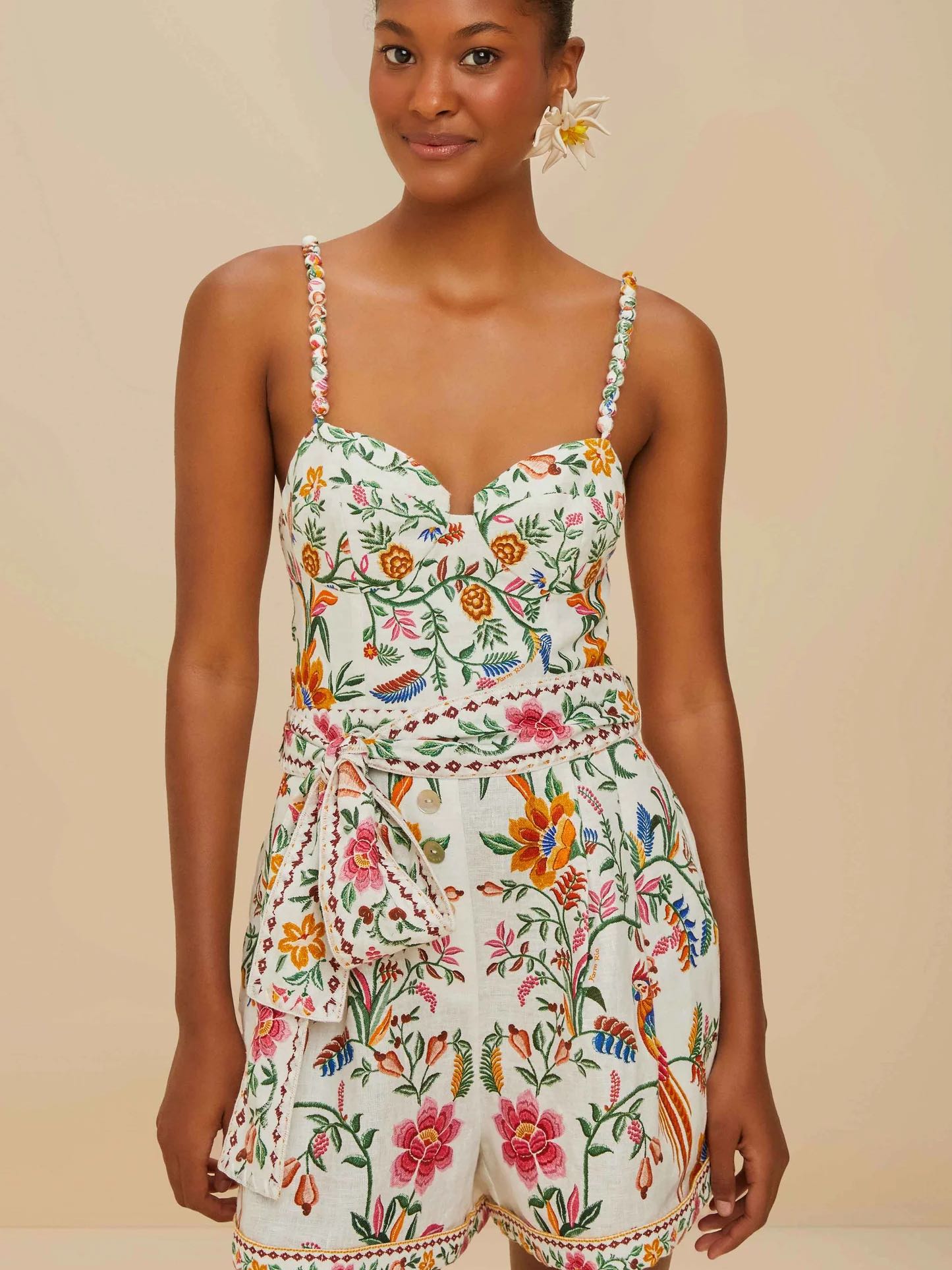 Sweetheart Belted Linen Romper