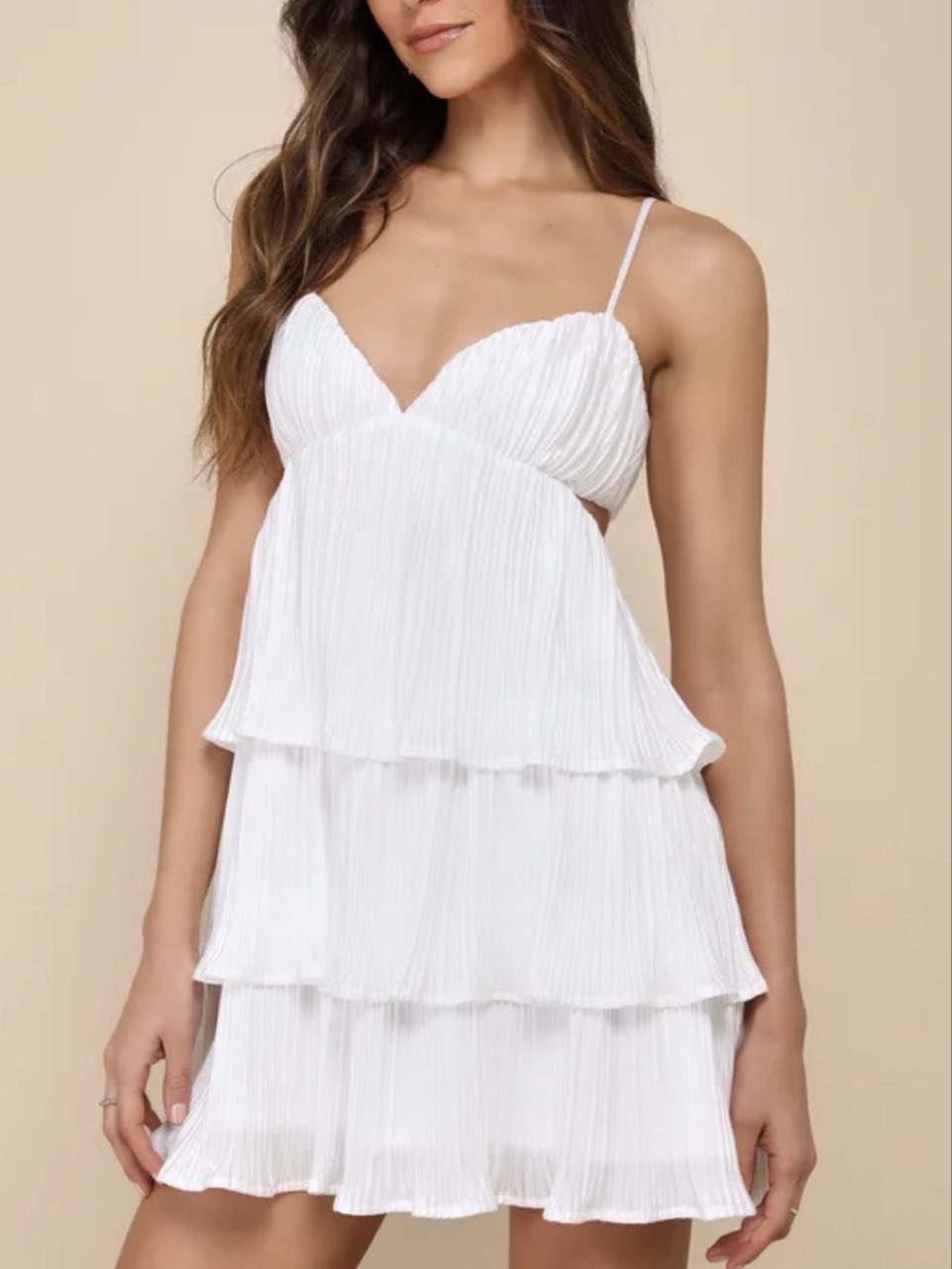 White Mini Ruffle Cut out Dress