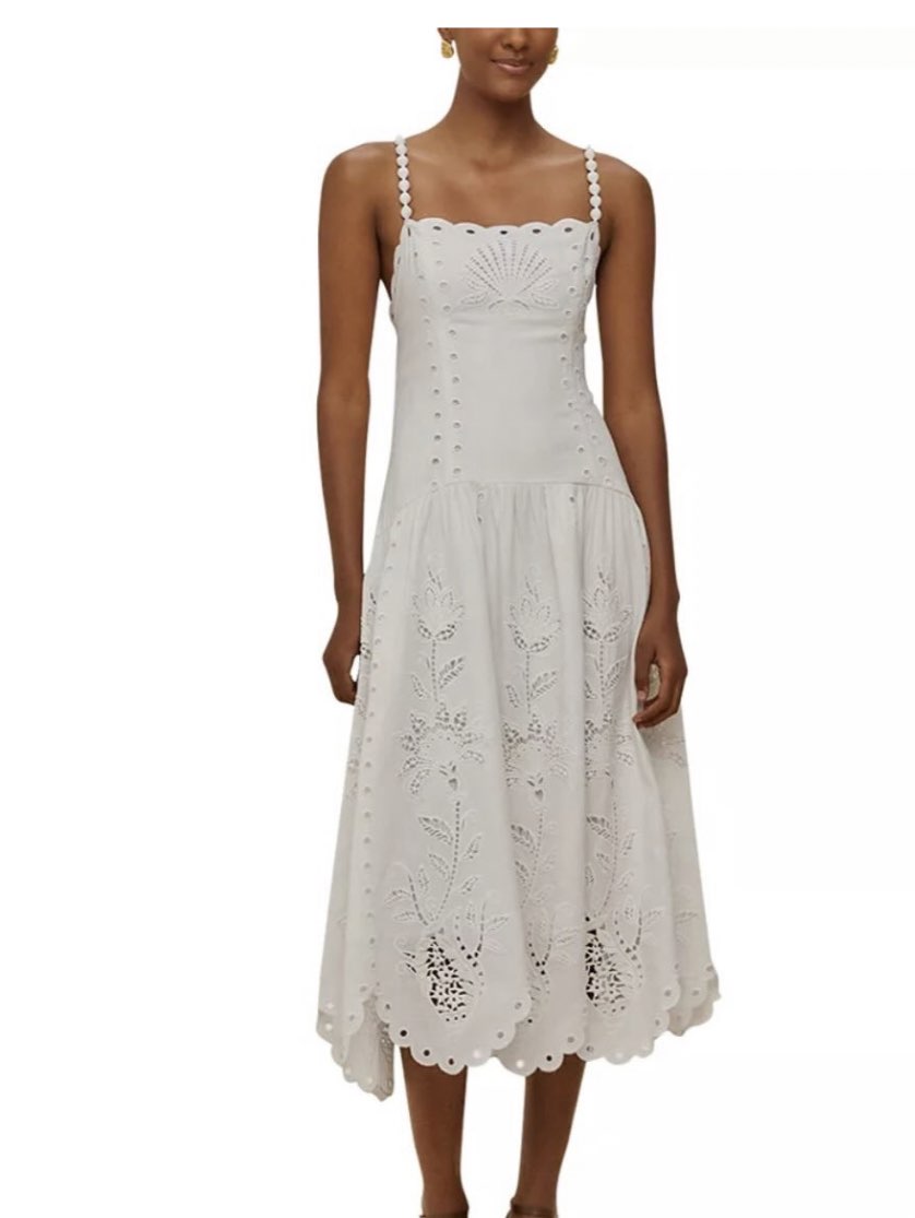Off-White Eyelet Scalloped Midi Dress