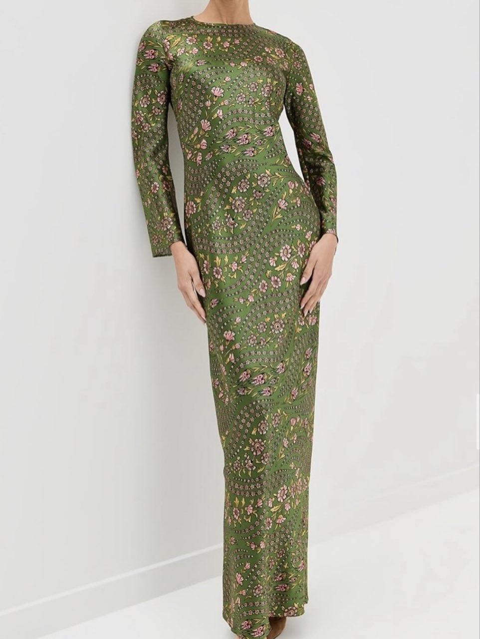 Green Floral Long-Sleeve Maxi Dress