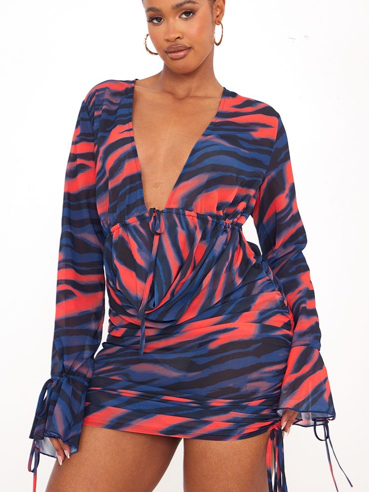 Red and Blue Zebra Mini Dress