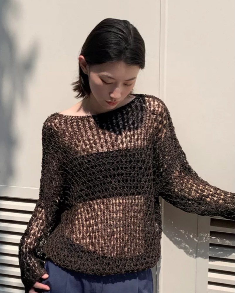 Brown Open-Knit Sweater