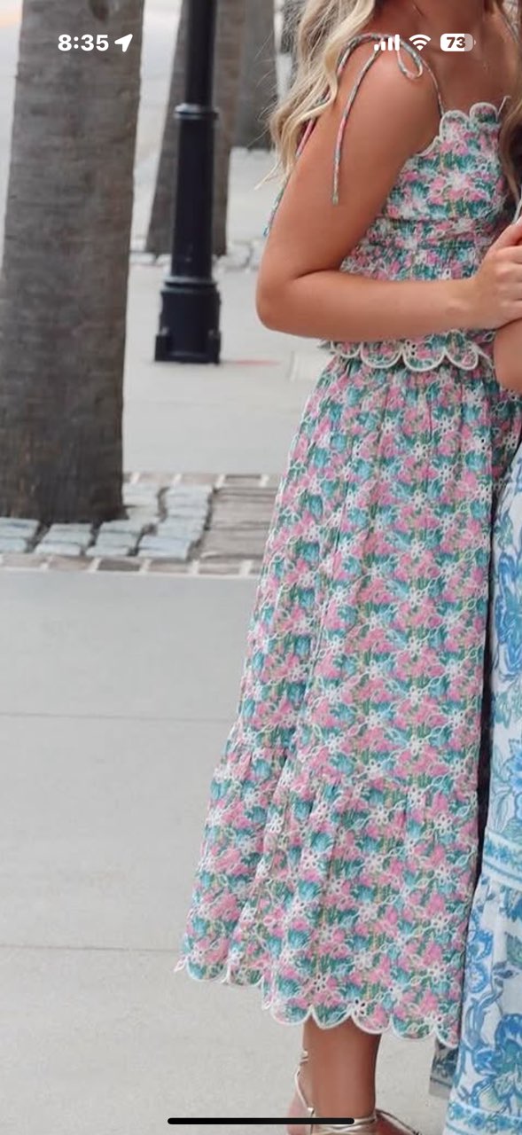 Pink and Teal Floral Scalloped Two-Piece Set