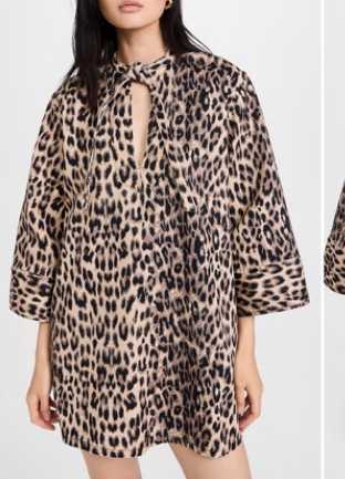 Leopard Print Tie-Neck Mini Dress