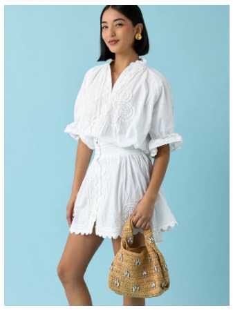 White Embroidered Ruffle Romper