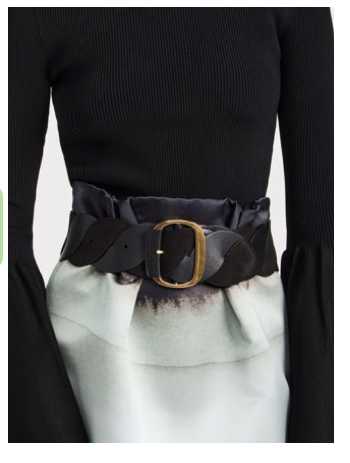 Black Woven Waist Belt with Gold Buckle