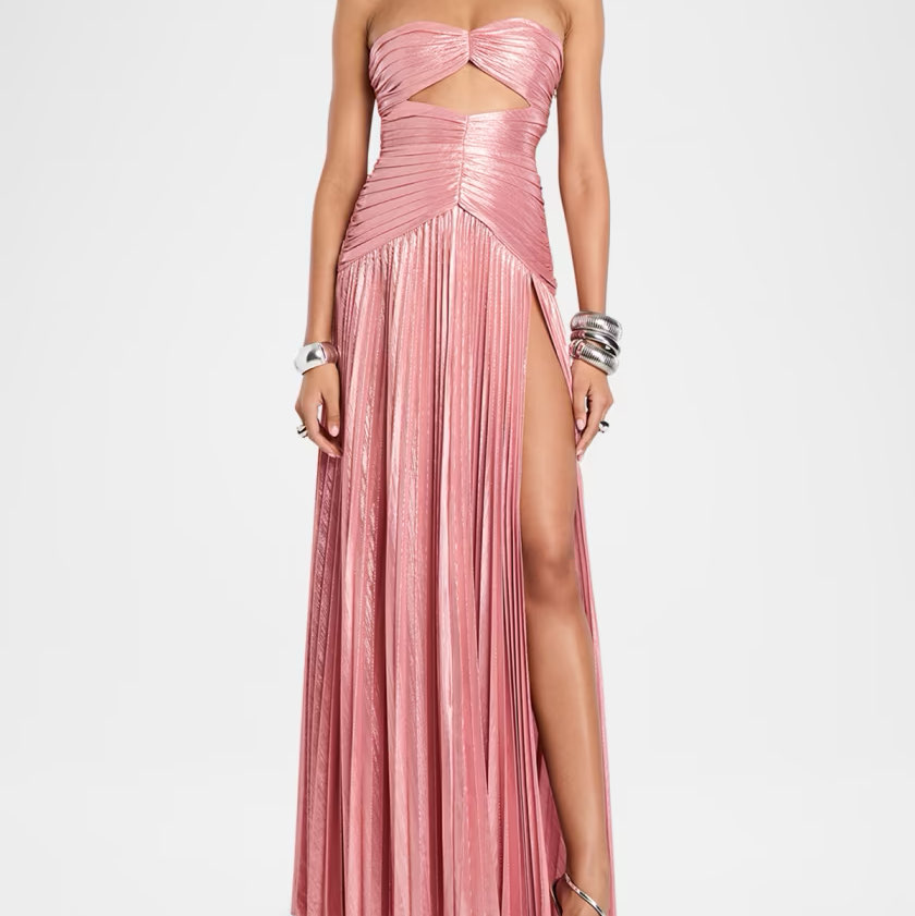 Retrofete Metallic Pink Pleated Cut-Out Gown