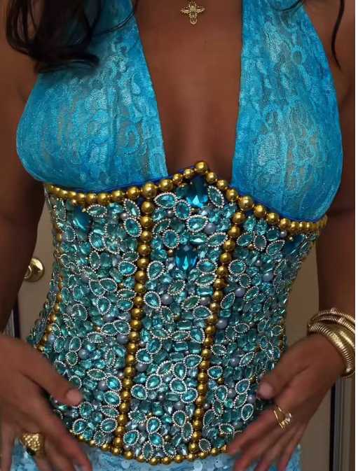 Teal Jewel Embellished Halter Dress