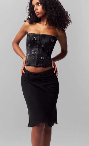 Embellished Black Strapless Corset Top