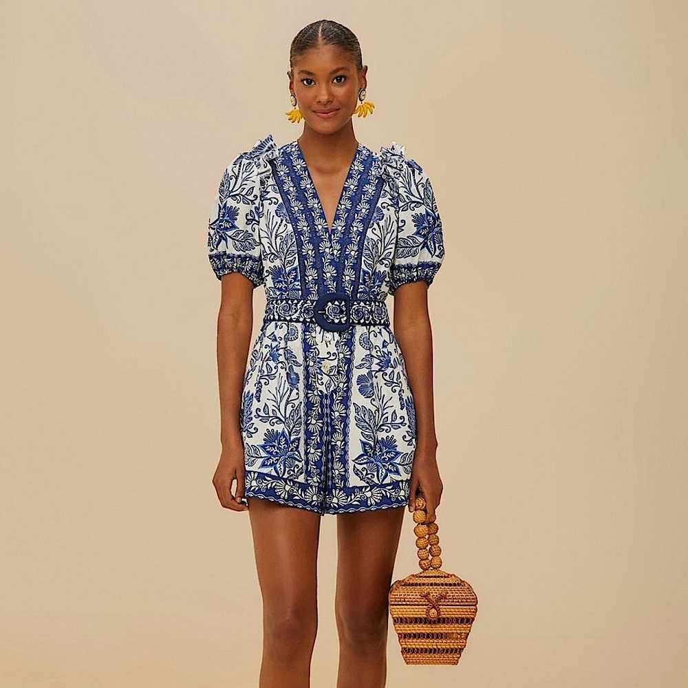 Blue and White Floral Print Romper