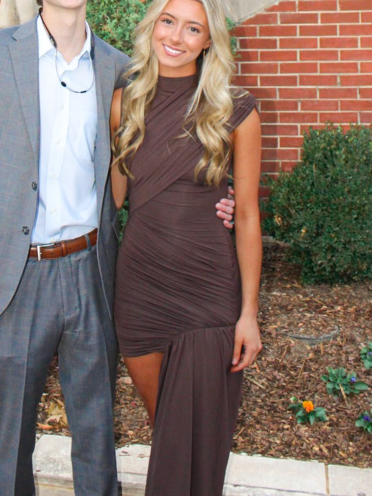 Asymmetrical Brown Mini Dress