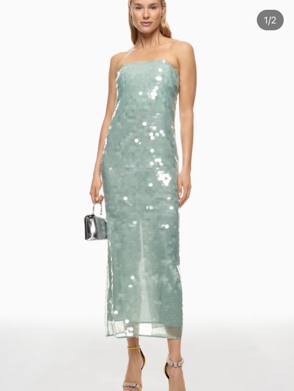 Mint Green Sequin Strapless Midi Dress