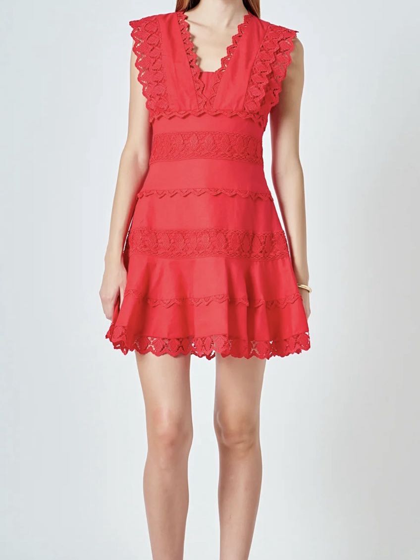 Red Lace-Trim Mini Dress