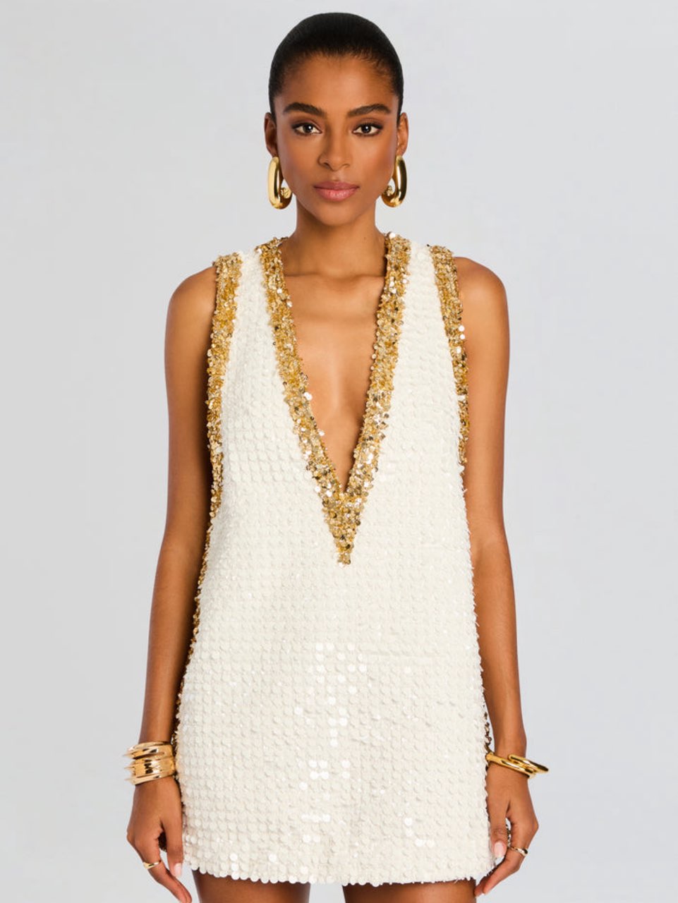 Sequin Plunge Mini Dress