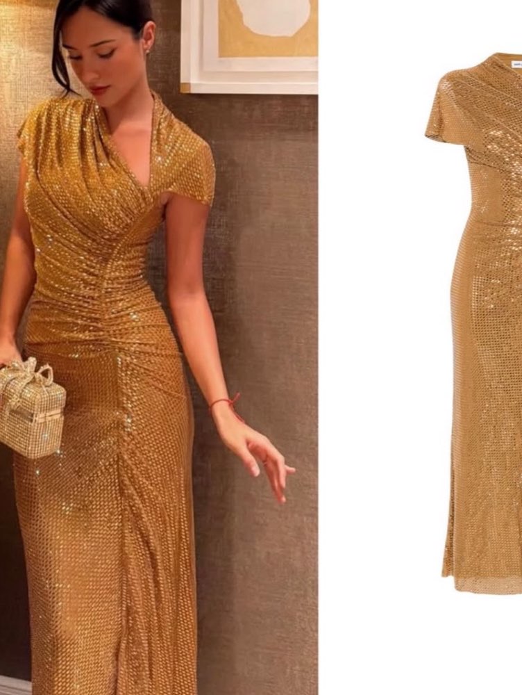 Gold Sequin Asymmetrical Maxi Dress