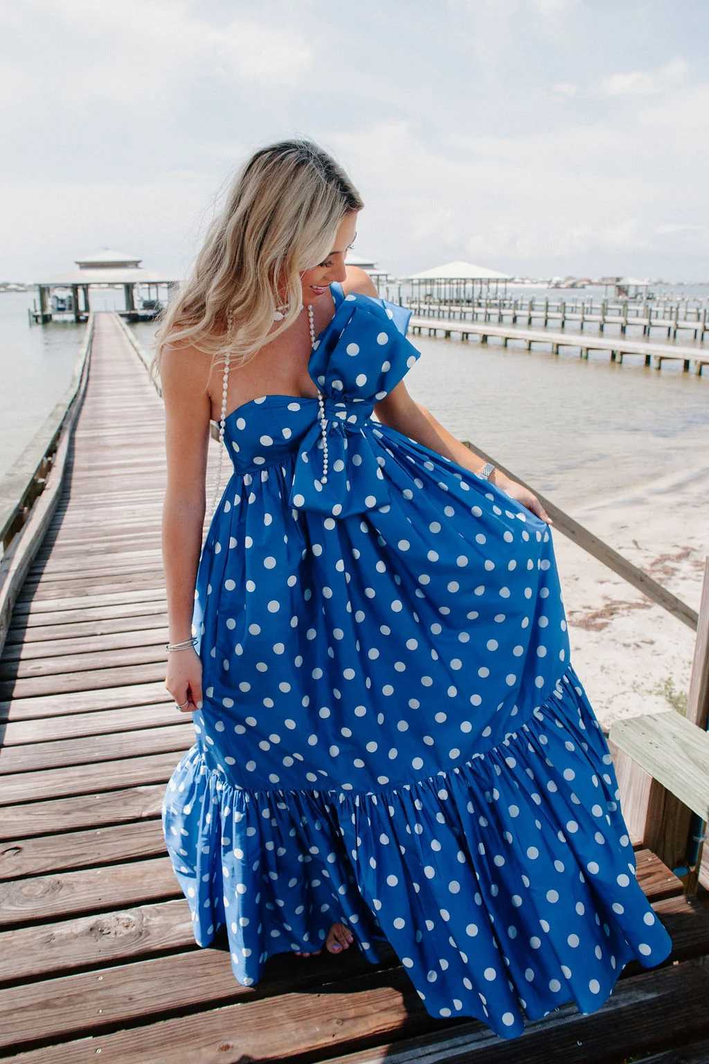Triple Threads The Tipton Maxi Dress - Blue Polka Dot