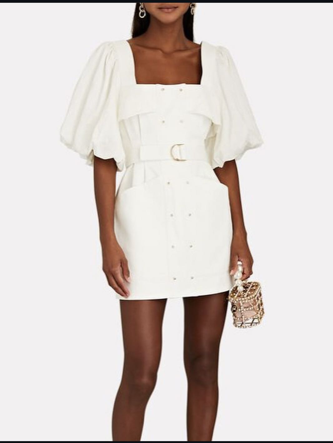 White Puff Sleeve Mini Dress