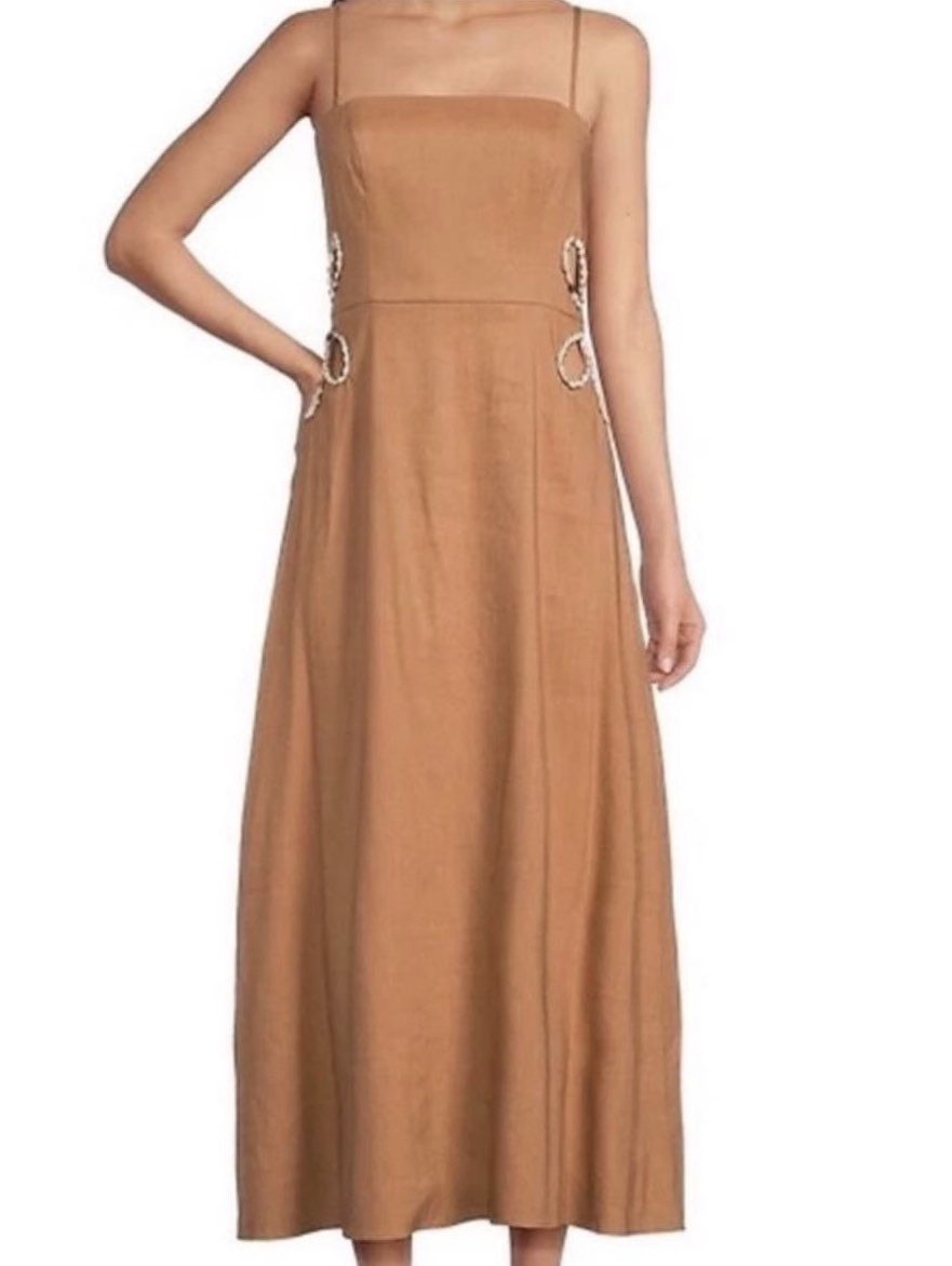 Tan Strappy Midi Dress with Side Cut-outs