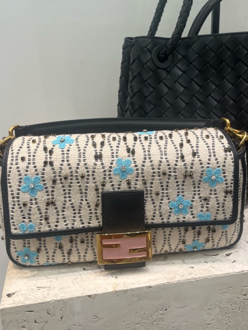 Fendi Embellished Floral Baguette Bag