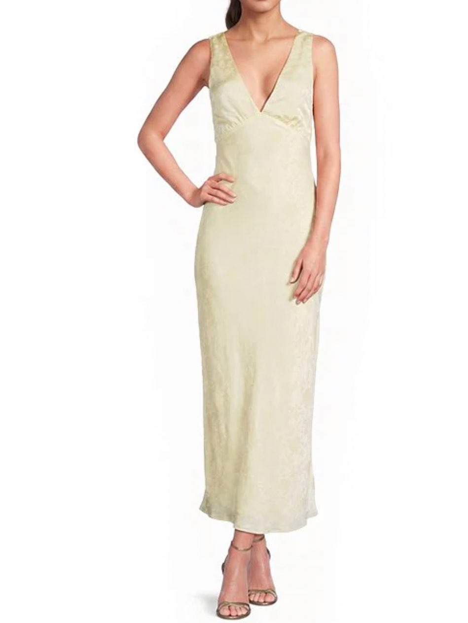 Floral Printed Jacquard V-Neck Drape Back Midi Dress