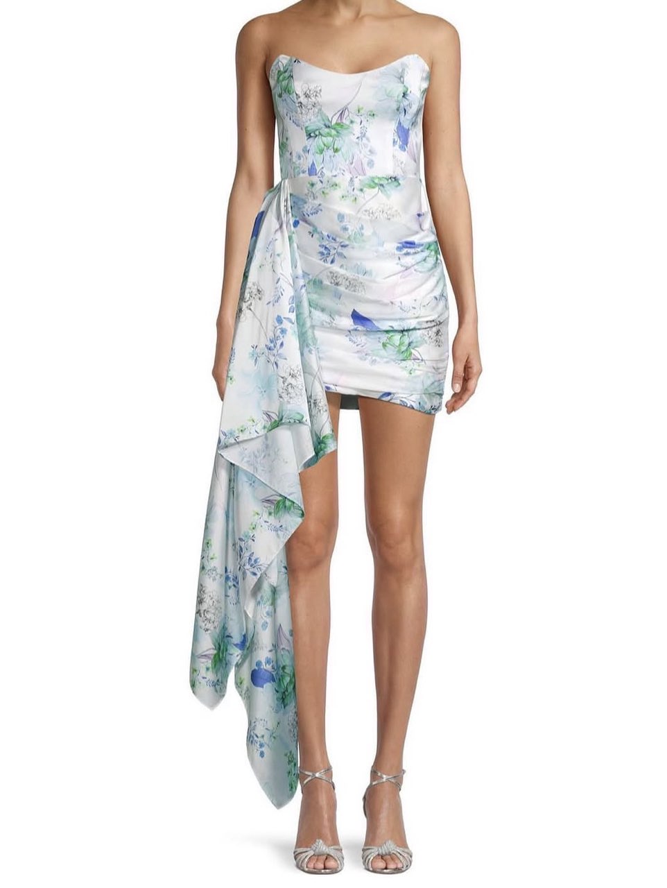 Floral Draped Strapless Mini Dress