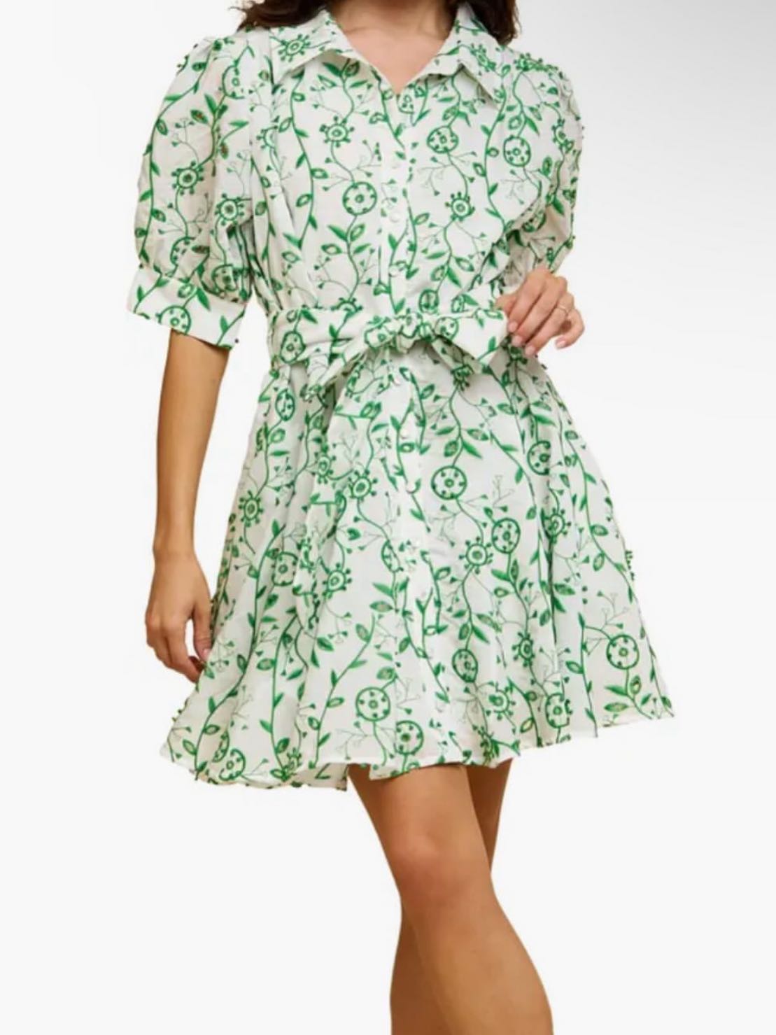 Green and White Mini Dress