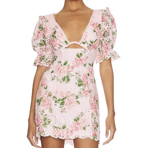 MAJORELLE Pink Floral Eyelet Mini Dress
