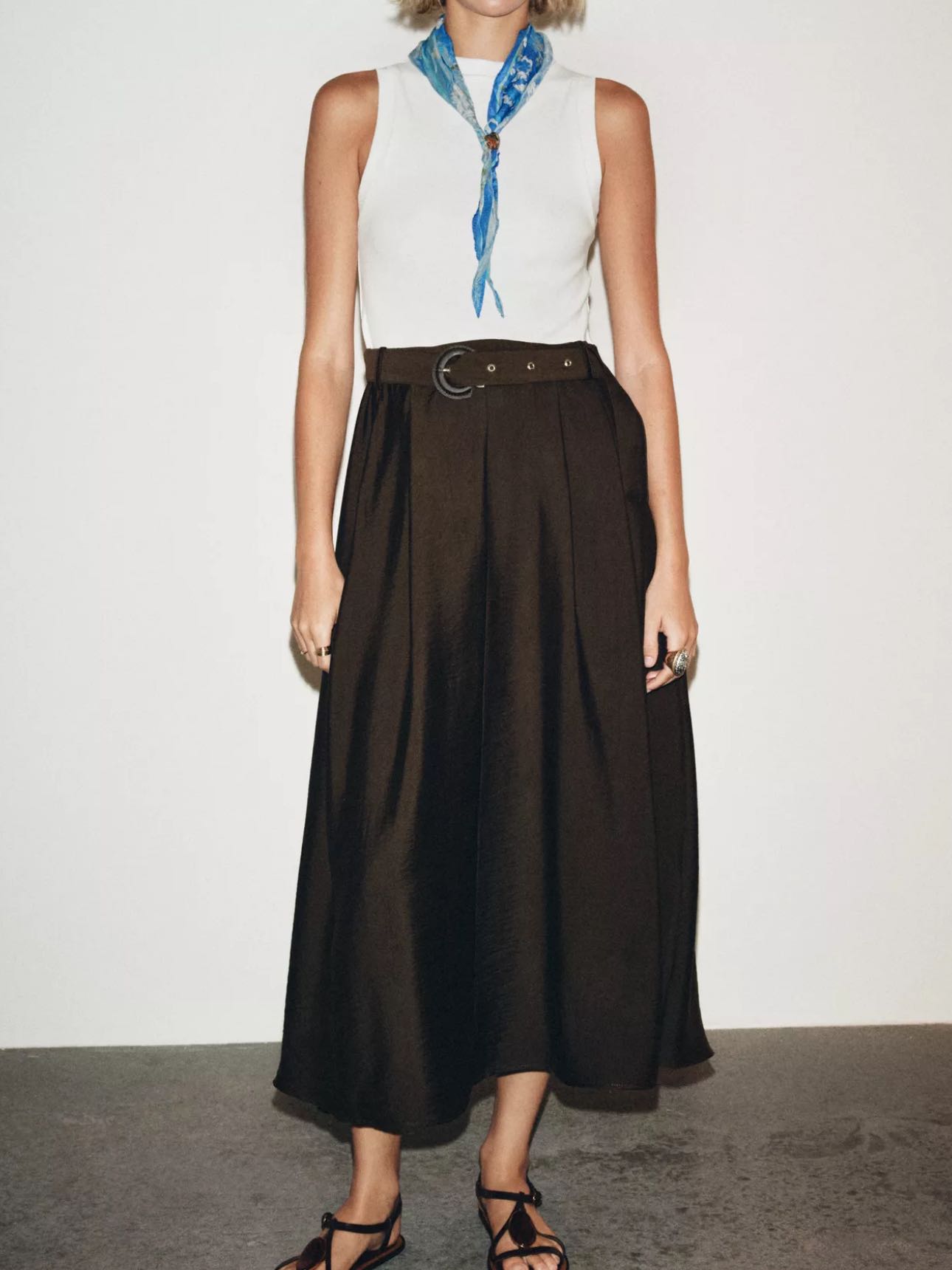 BELTED COMBINATION MIDI DRESS